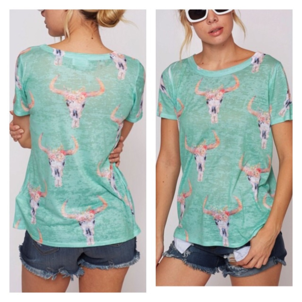 SKULL FLORAL PRINT WASHED TEE SHIRT - Picture 5 of 5